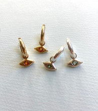 Load image into Gallery viewer, Evil Eye Charm Hoop Earrings with Gemstones
